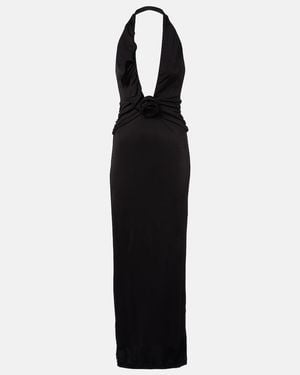 Adriana Degreas Floral-Applique Halterneck Maxi Dress - Black