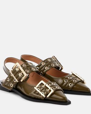 Ganni Naplack Feminine Buckle Ballerina - Green