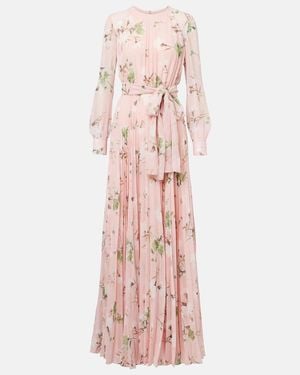 Erdem Floral Pleated Voile Gown - Pink
