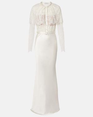 Self-Portrait Caped Lace And Satin Maxi Dress - White