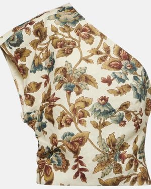 SIR. Eleanora Floral One-Shoulder Linen Crop Top - Metallic