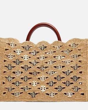 Rabanne 1969 Embellished Raffia Tote Bag - Metallic