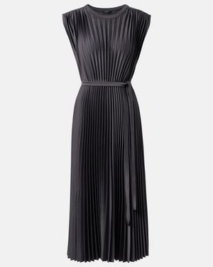 JOSEPH Volta Belted Plisse Satin Midi Dress - Black
