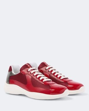 Prada America's Cup Leather-Trimmed Sneakers - Red