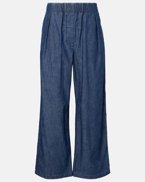 Jil Sander Cotton Chambray Wide-Leg Pants - Blue