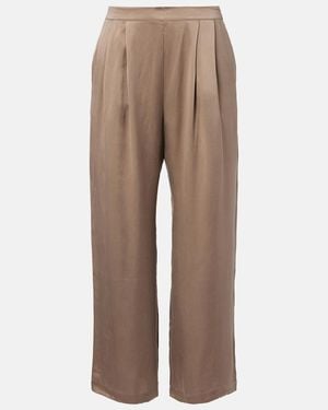 Asceno Isola Silk Charmeuse Wide-Leg Trousers - Brown