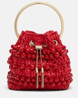 Jimmy Choo Bon Bon Small Beaded Raffia Bucket Bag - Red