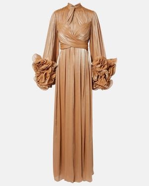 Costarellos Ruffled Lurex Georgette Gown - Brown
