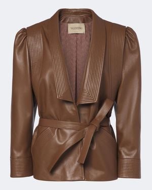 Valentino Garavani Belted Leather Jacket - Brown