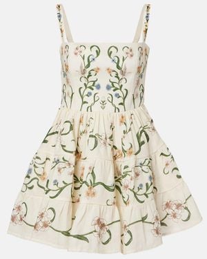 Agua Bendita Lima Laguna Floral Linen Minidress - Natural