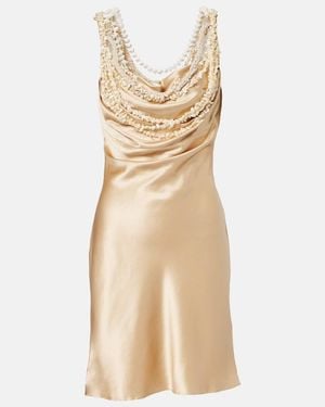 Balmain Embellished Silk Satin Slip Dress - Natural