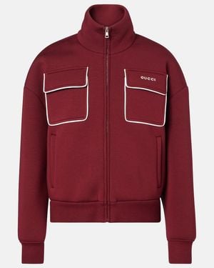 Gucci Logo Jersey Zip-Up Sweatshirt - Red
