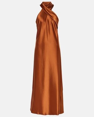 Galvan London Pandora Satin Maxi Dress - Brown