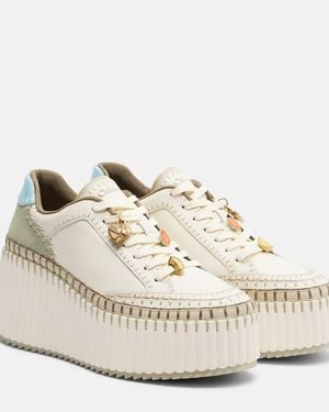 Chloé Nama Leather Platform Trainers - White