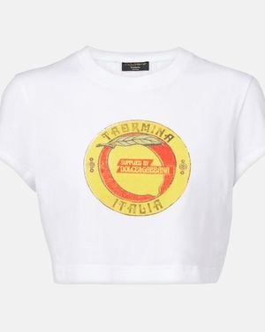 Dolce & Gabbana Cropped Printed Cotton T-Shirt - White