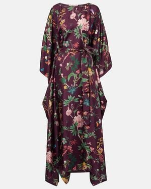 La DoubleJ Square Floral Silk Kaftan - Red