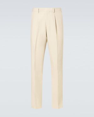 Lardini Linen, Cotton, And Silk Straight Trousers - Natural