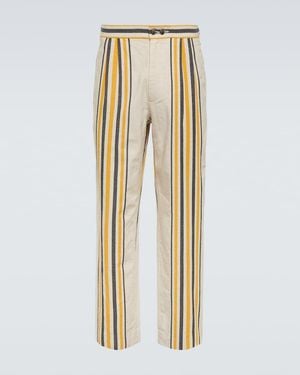 Bode Striped Mid-Rise Cotton Straight Trousers - Natural