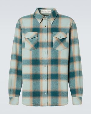 God's True Cashmere Shadow Plaid Cashmere Shirt With Emerald - Green