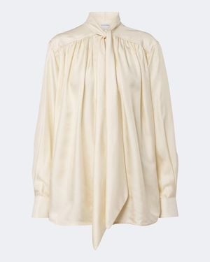 Bottega Veneta Tie-Neck Silk Twill Blouse - Natural