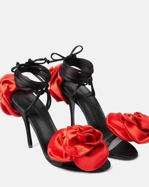 Magda Butrym Floral-Applique Satin Slingback Sandals - Red