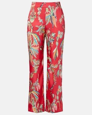 Etro Pantalones Rectos De Sarga Estampados - Rojo