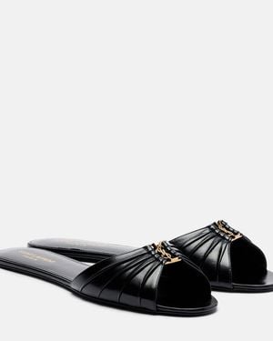 Saint Laurent Cassandre Leather Slides - Black