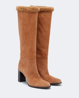 Jimmy Choo Bibi Shearling-Trimmed Suede Knee-High Boots - Brown
