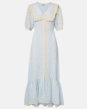 RIXO London Vestido Midi Edina De Algodon Bordado - Azul