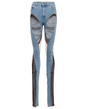 Mugler Skinny Jeans aus Denim und Tuell - Blau