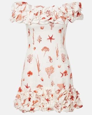 Agua Bendita Vestido Corto Jardin De Lino Estampado - Rosa