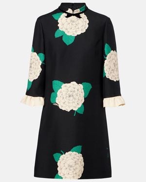 Valentino Crepe Couture Floral Minidress - Black