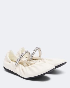 Jimmy Choo Jade Embellished Leather Mary Jane Flats - White