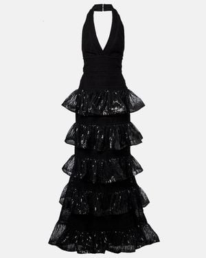 Elie Saab Sequined Macrame Gown - Black