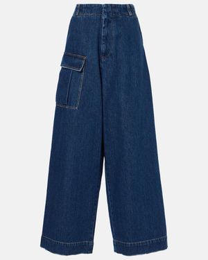 Plan C Mid-Rise Denim Wide-Leg Pants - Blue