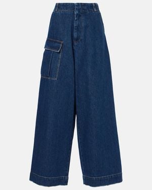 Plan C Jeans Anchos De Tiro Medio - Azul