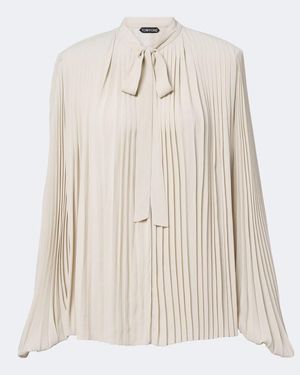 Tom Ford Plisse Crepe De Chine Blouse - Natural