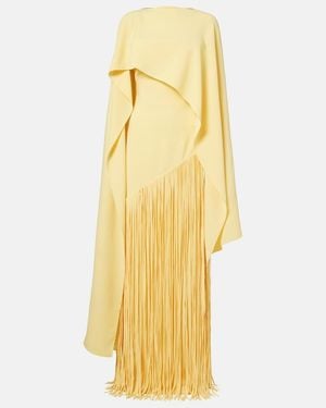 Marmar Halim Giselle Fringed Caped Crepe Gown - Yellow