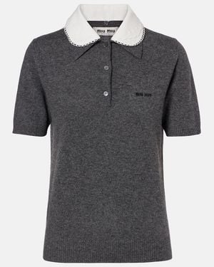 Miu Miu Logo Cashmere Polo Sweater - Black