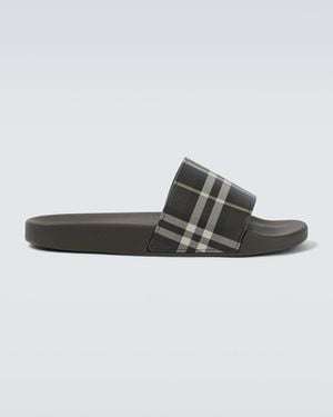 Burberry Check Slides - Grey