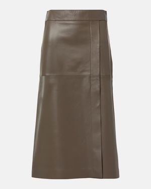 JOSEPH Leather Midi Skirt - Brown