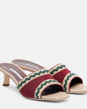 Manolo Blahnik Marebis 50 Embroidered Suede Mules