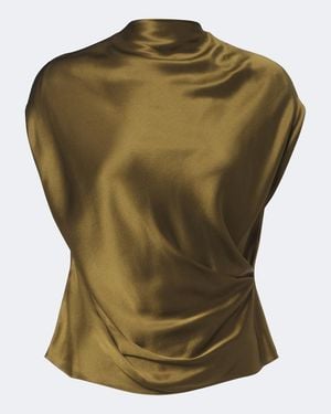 The Sei Draped Silk Satin Top - Green
