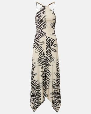 De La Vali Artemis Asymmetric Zebra-Print Gown - Metallic