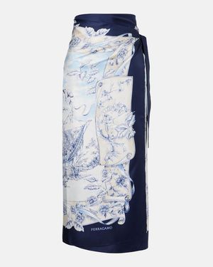 Ferragamo Bedruckter Wickelrock Aus Seide - Blau