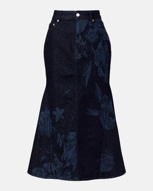 Erdem Floral Flared Denim Midi Skirt - Blue