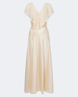 Doen Leoris Lace-Trimmed Ruffled Silk Midi Dress - Natural