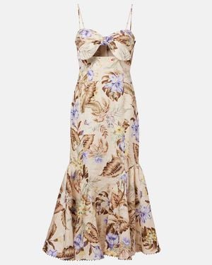 Zimmermann Coco Tie-Front Linen Midi Dress - Natural