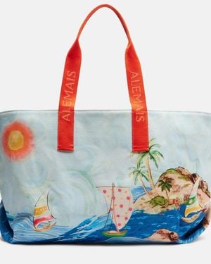 ALÉMAIS Printed Cotton Canvas Tote Bag - Blue