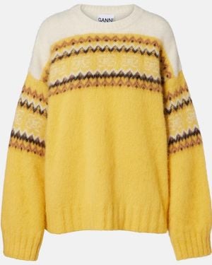 Ganni Fair Isle Alpaca And Wool-Blend Intarsia Jumper - Yellow